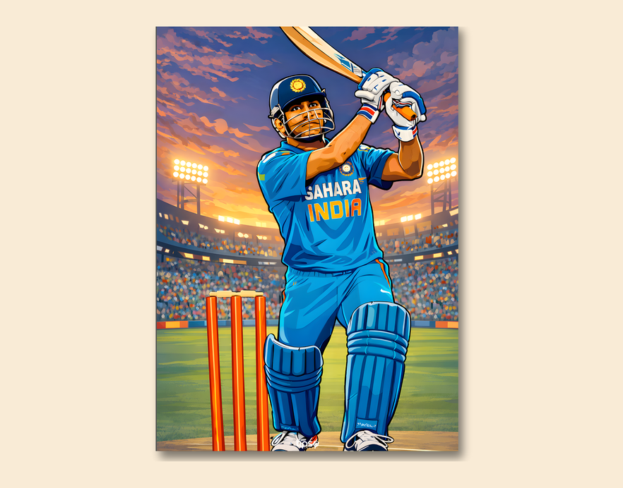 "MS DHONI O7: CRICKET FANDOM" -Shiny & Sturdy Metallic Poster Art That Pops & Sticks