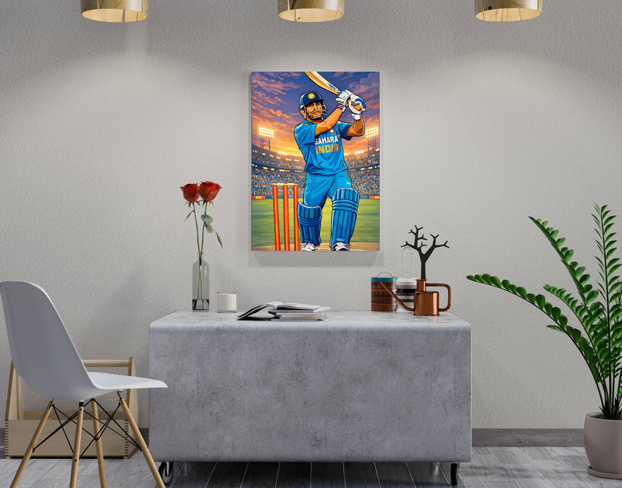 "MS DHONI O7: CRICKET FANDOM" -Shiny & Sturdy Metallic Poster Art That Pops & Sticks