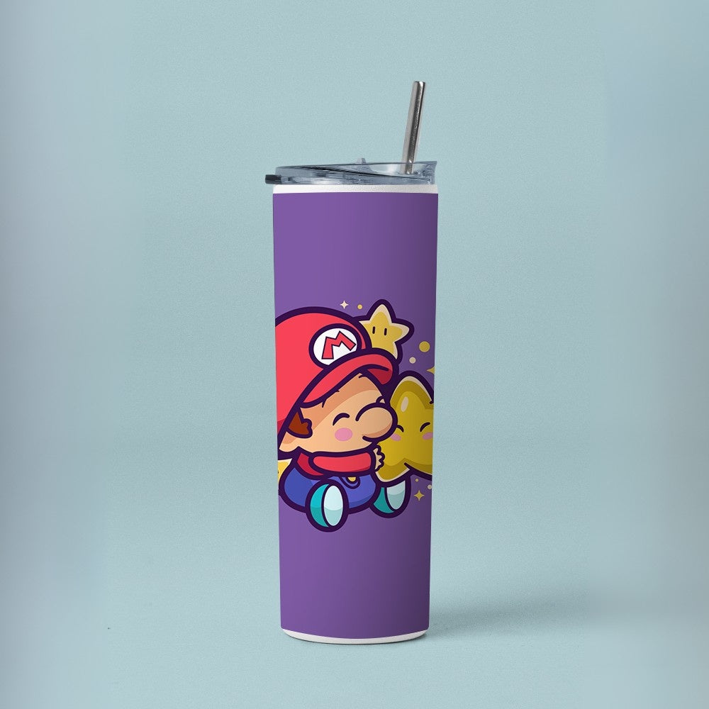 "Cute Mario- Gaming" Tumbler with Metal Straw