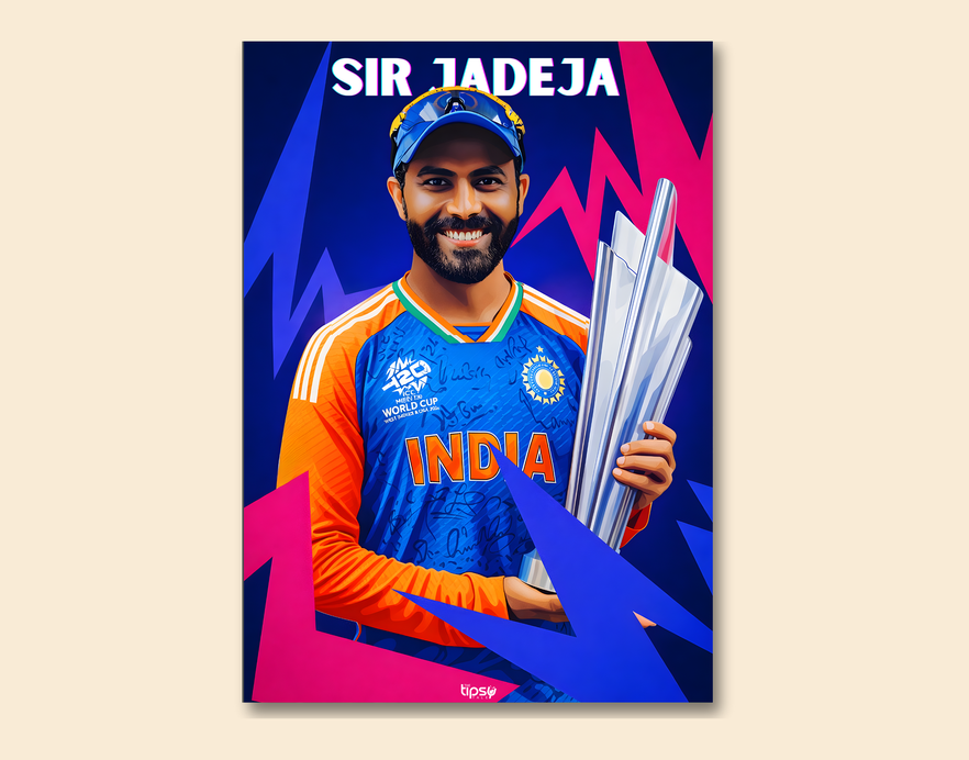 "SIR RAVINDRA JADEJA: CRICKET FANDOM" -Shiny & Sturdy Metallic Poster Art That Pops & Sticks