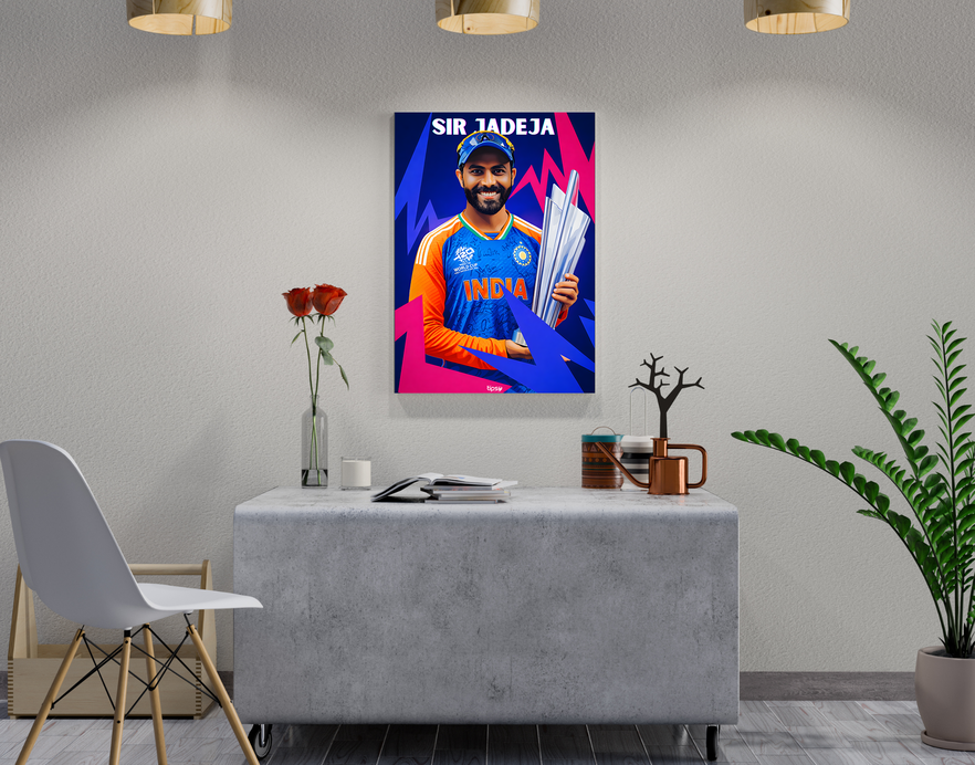 "SIR RAVINDRA JADEJA: CRICKET FANDOM" -Shiny & Sturdy Metallic Poster Art That Pops & Sticks