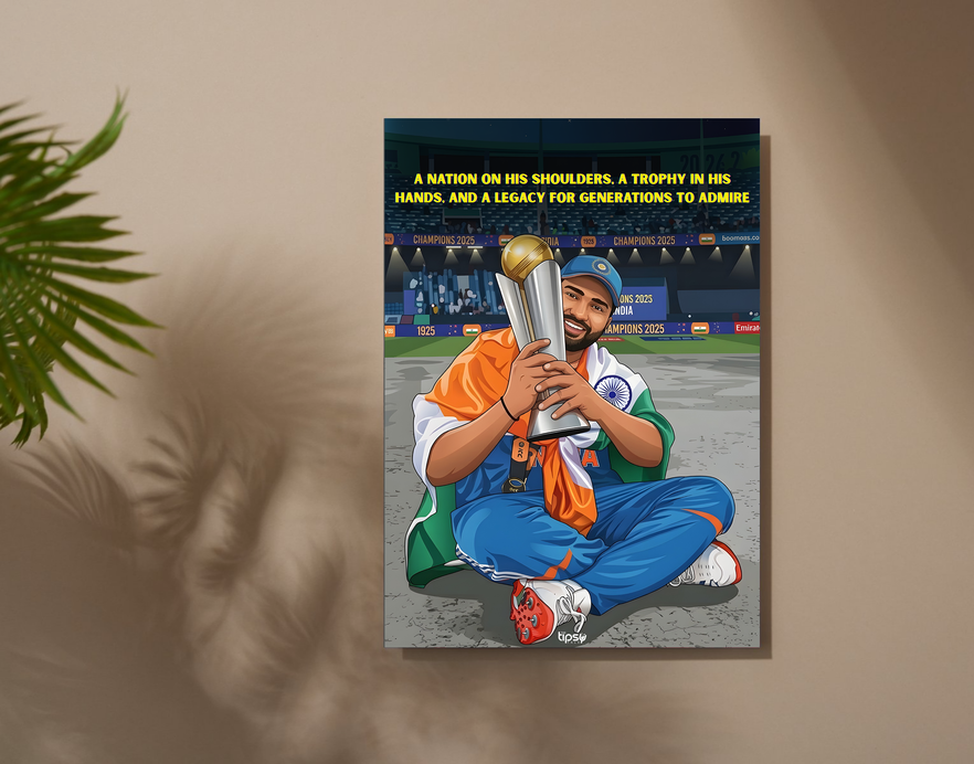 "ROHIT SHARMA 45 CRICKET FANDOM" -Shiny & Sturdy Metallic Poster Art That Pops & Sticks