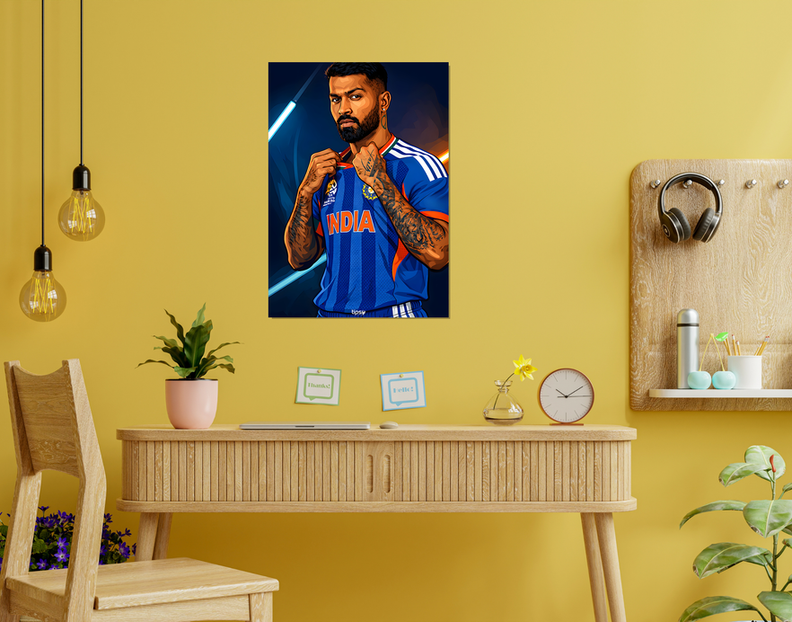 "HARDIK PANDYA: CRICKET FANBASE" -Shiny & Sturdy Metallic Poster Art That Pops & Sticks