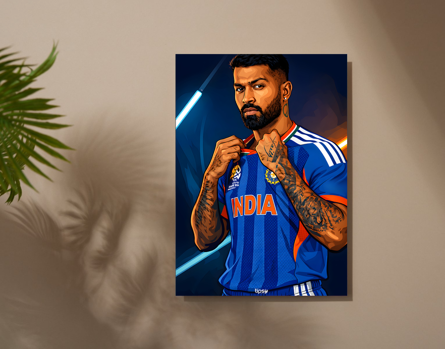 "HARDIK PANDYA: CRICKET FANBASE" -Shiny & Sturdy Metallic Poster Art That Pops & Sticks