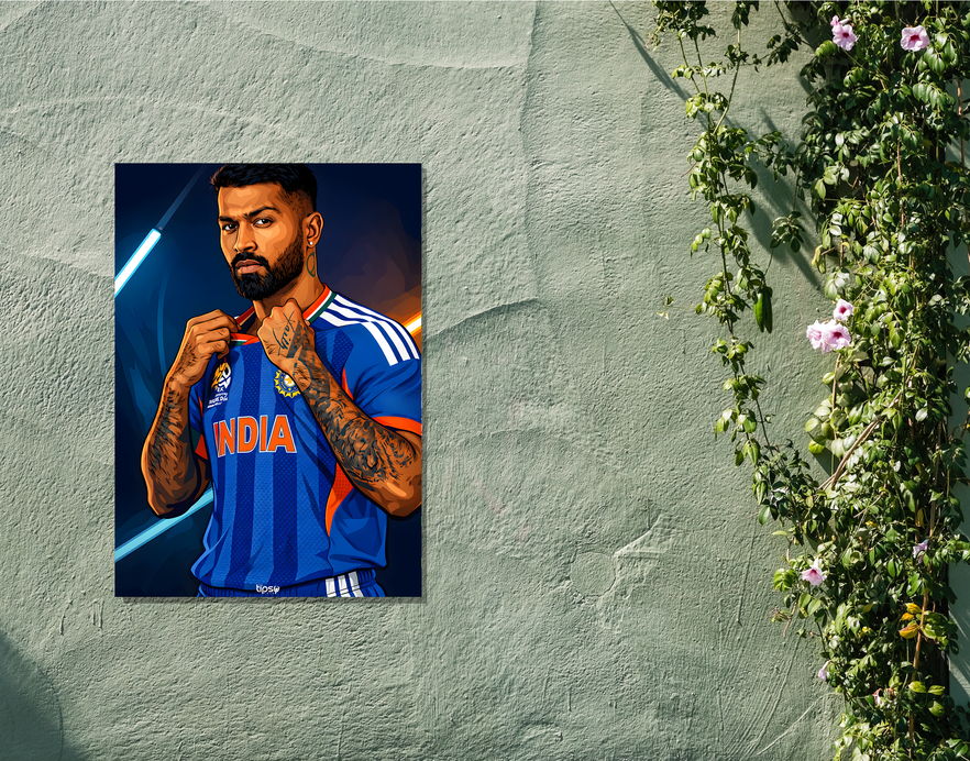 "HARDIK PANDYA: CRICKET FANBASE" -Shiny & Sturdy Metallic Poster Art That Pops & Sticks