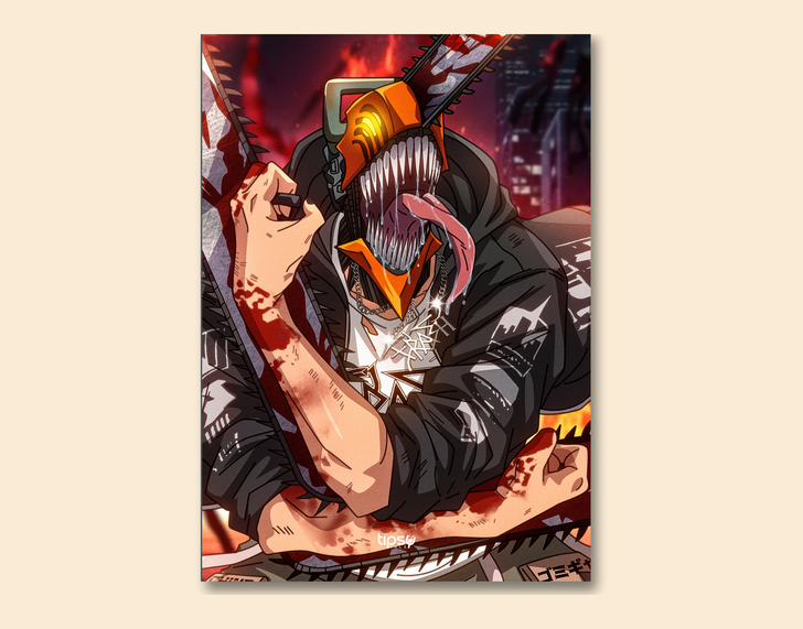 "DENJI BLOODY BADASS" -Shiny & Sturdy Metallic Poster Art That Pops & Sticks
