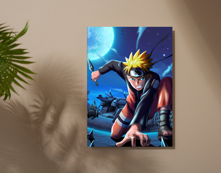 "NARUTO UZUMAKI ACTION POWER" -Shiny & Sturdy Metallic Poster Art That Pops & Sticks