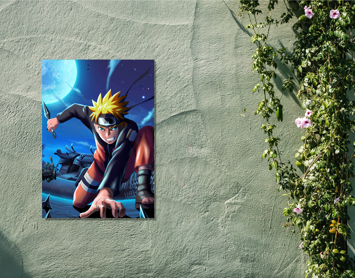 "NARUTO UZUMAKI ACTION POWER" -Shiny & Sturdy Metallic Poster Art That Pops & Sticks