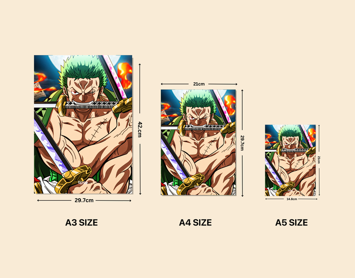 "3 SWORD STYLE - ZORO" -Shiny & Sturdy Metallic Poster Art That Pops & Sticks