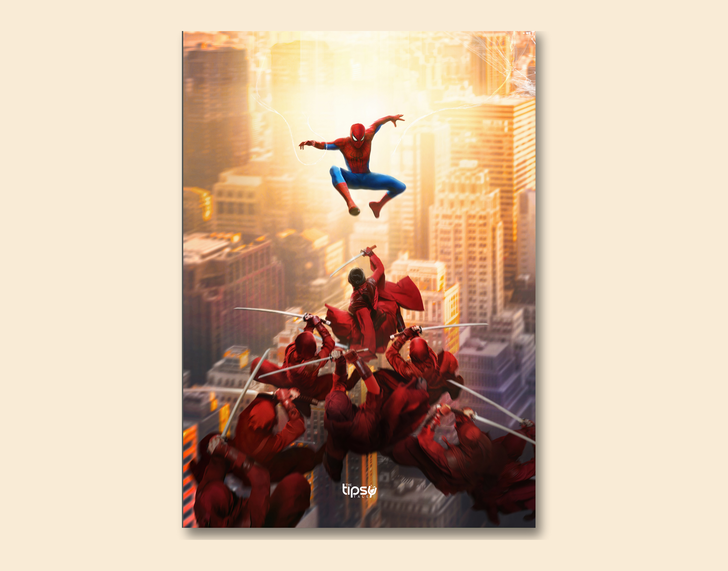 "SPIDERMAN VS NINJAS" -Shiny & Sturdy Metallic Poster Art That Pops & Sticks
