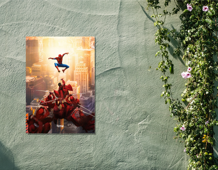 "SPIDERMAN VS NINJAS" -Shiny & Sturdy Metallic Poster Art That Pops & Sticks