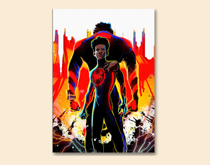 "MILES MORALES X MIGUEL O HARA" -Shiny & Sturdy Metallic Poster Art That Pops & Sticks