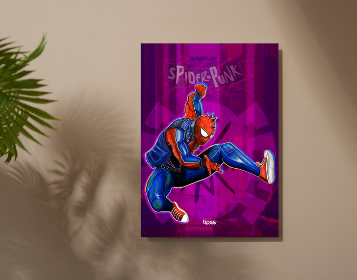 "SPIDER PUNK - MARVEL" -Shiny & Sturdy Metallic Poster Art That Pops & Sticks