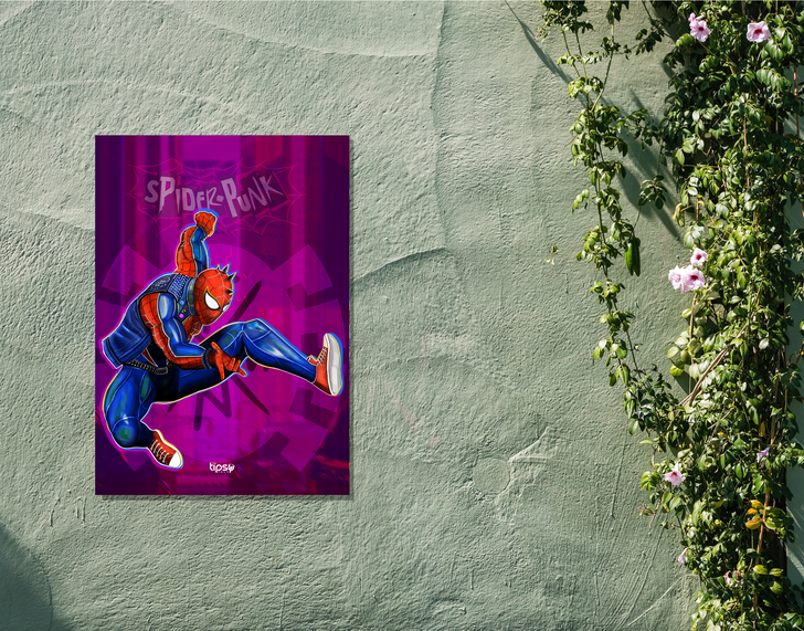 "SPIDER PUNK - MARVEL" -Shiny & Sturdy Metallic Poster Art That Pops & Sticks