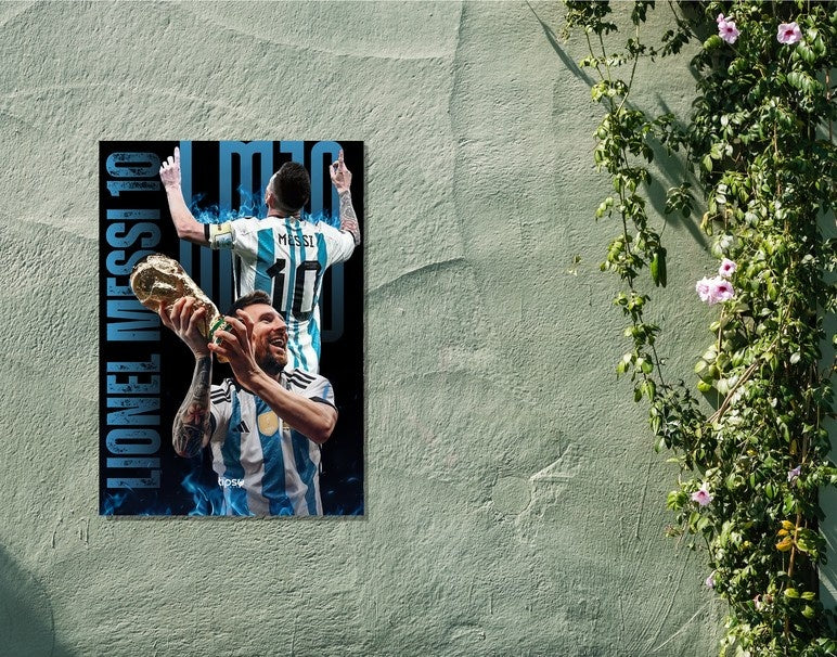 "MESSI ON FIRE" -Shiny & Sturdy Metallic Poster Art That Pops & Sticks