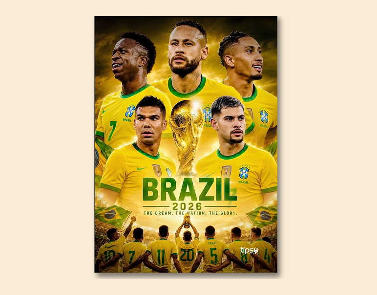 "BRAZIL 2026 FIFA" -Shiny & Sturdy Metallic Poster Art That Pops & Sticks