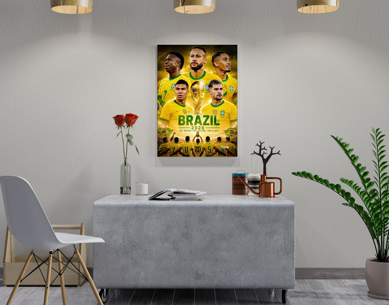 "BRAZIL 2026 FIFA" -Shiny & Sturdy Metallic Poster Art That Pops & Sticks