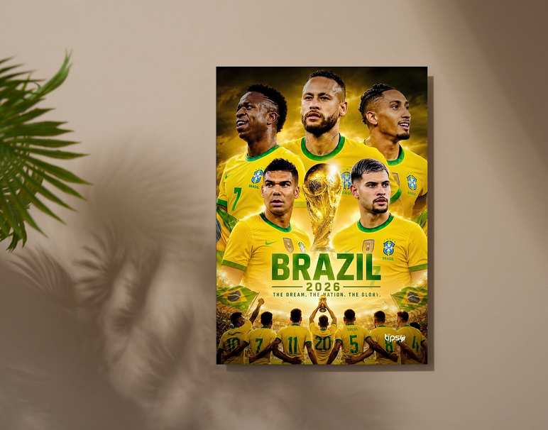 "BRAZIL 2026 FIFA" -Shiny & Sturdy Metallic Poster Art That Pops & Sticks