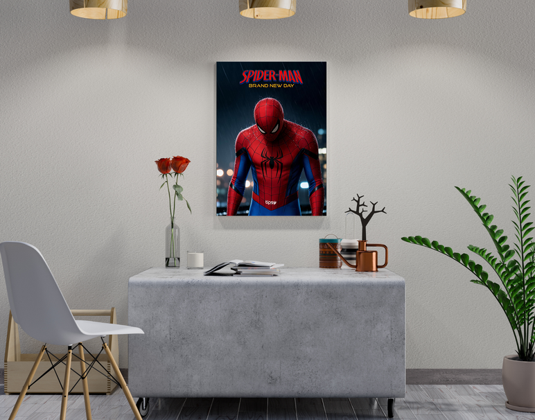 "BRAND NEW DAY , SPIDERMAN SUIT" -Shiny & Sturdy Metallic Poster Art That Pops & Sticks