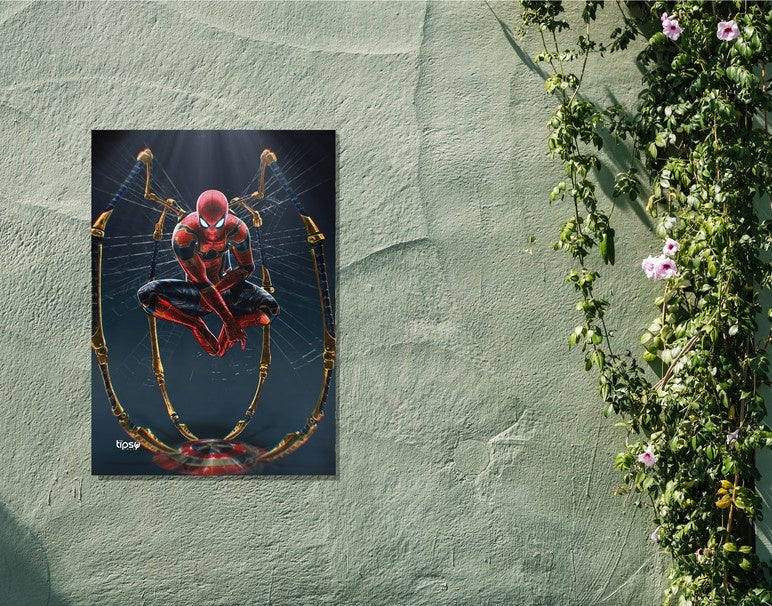 "IRON SPIDERMAN WITH SHIELD" -Shiny & Sturdy Metallic Poster Art That Pops & Sticks