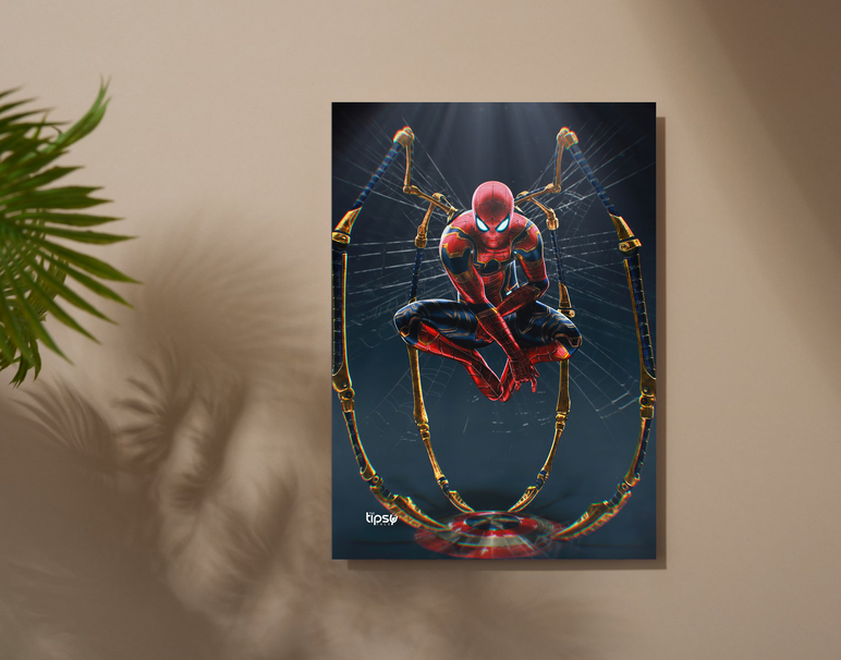 "IRON SPIDERMAN WITH SHIELD" -Shiny & Sturdy Metallic Poster Art That Pops & Sticks