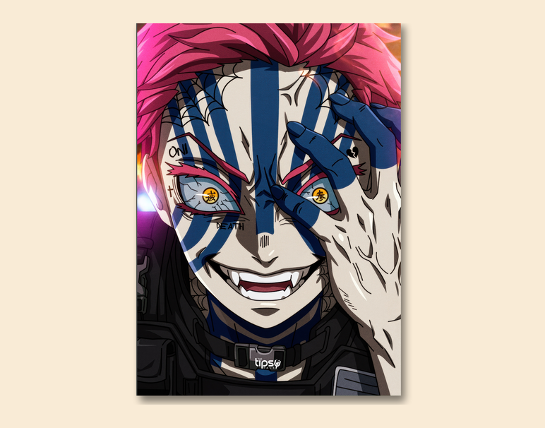 "AKAZA INTENSE DEMON" -Shiny & Sturdy Metallic Poster Art That Pops & Sticks