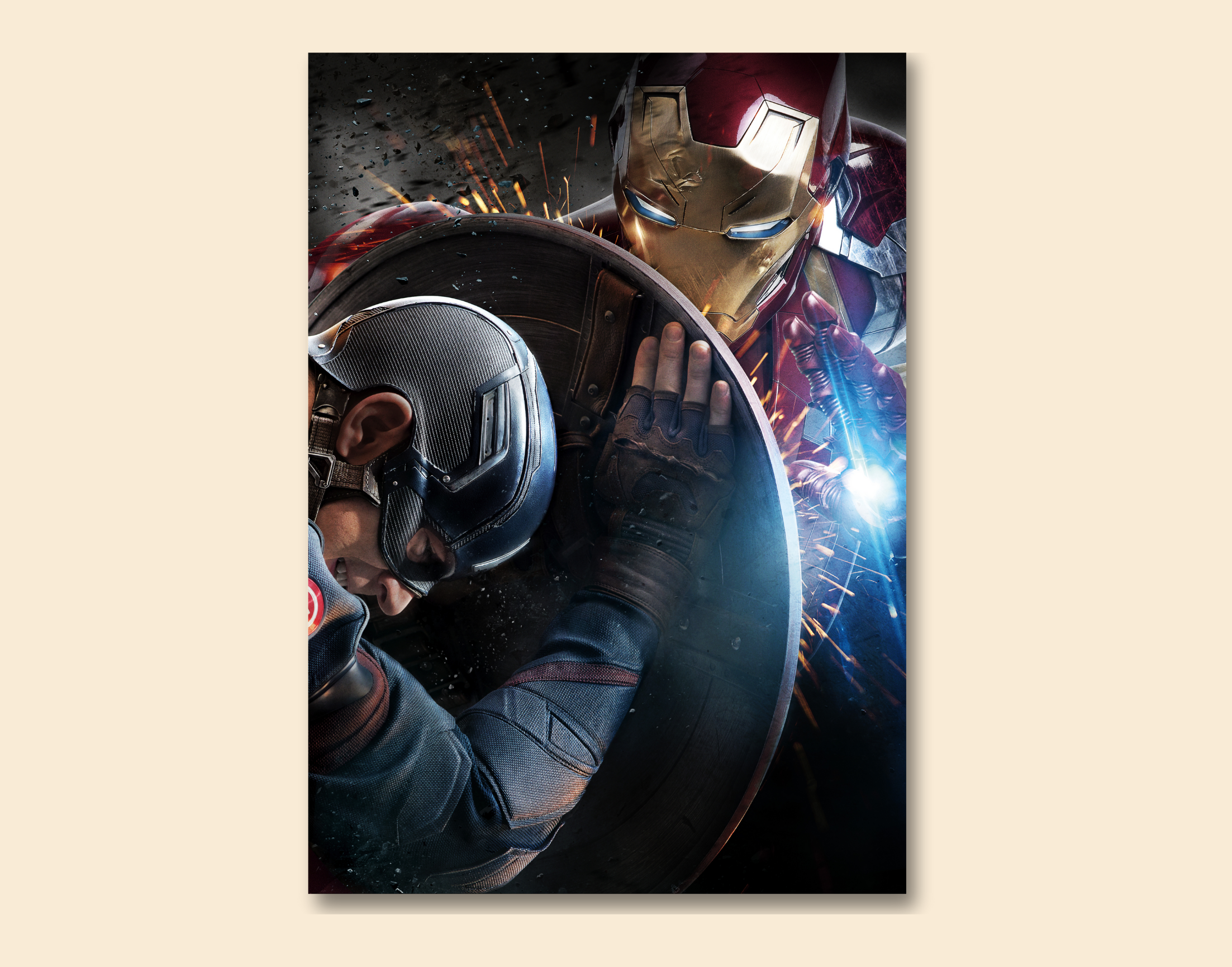 "CAPTAIN AMERICA VS IRON MAN: THE WAR"- Shiny & Sturdy Metallic Poster Art That Pops & Sticks (Literally!)
