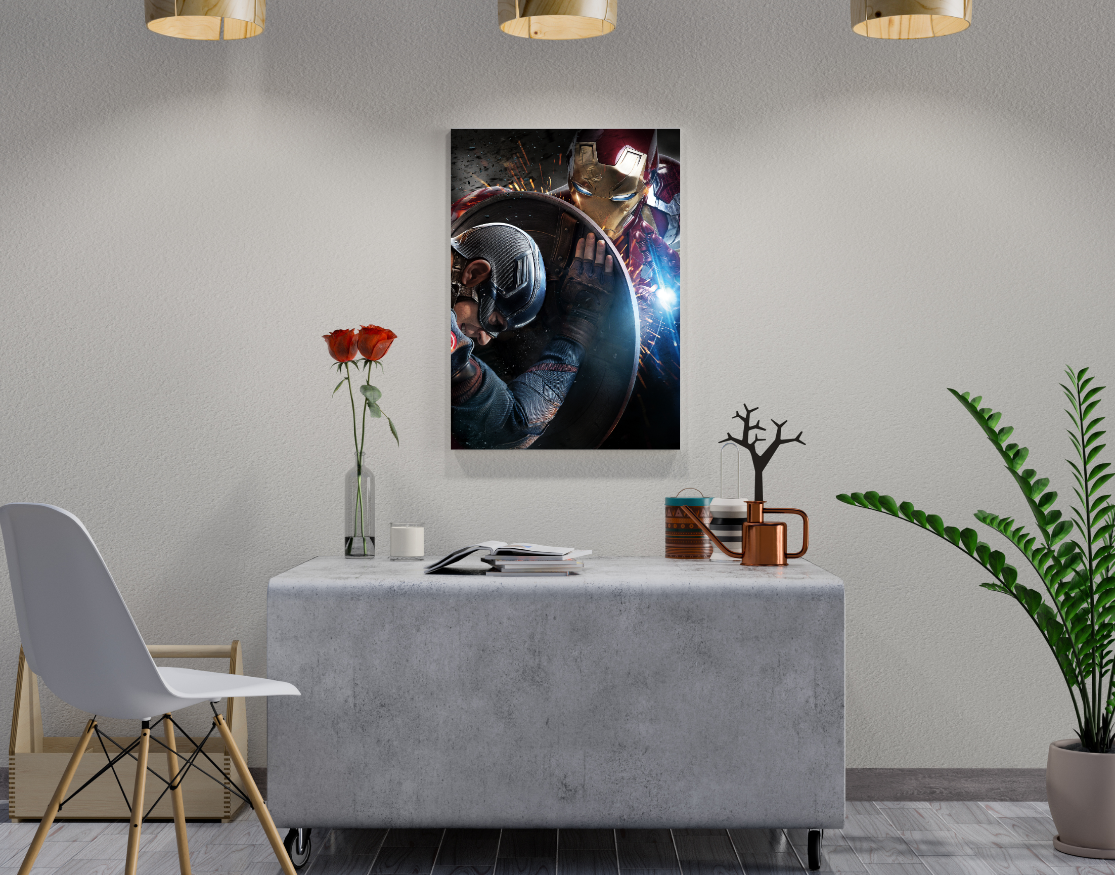 "CAPTAIN AMERICA VS IRON MAN: THE WAR"- Shiny & Sturdy Metallic Poster Art That Pops & Sticks (Literally!)