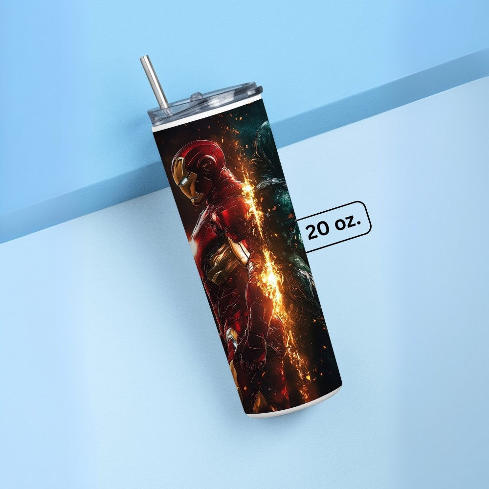 "Iron Man vs Doctor Doom" Tumbler with Metal Straw