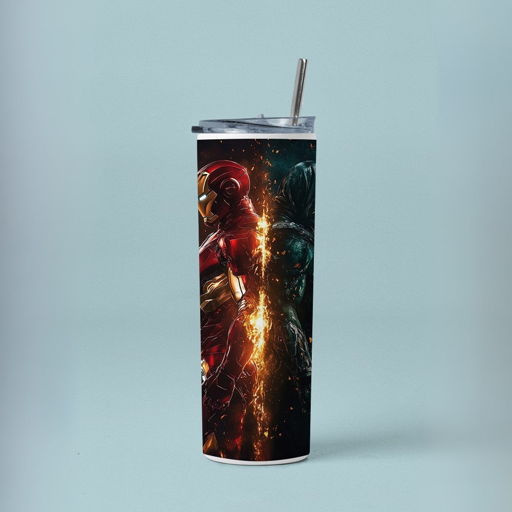 "Iron Man vs Doctor Doom" Tumbler with Metal Straw