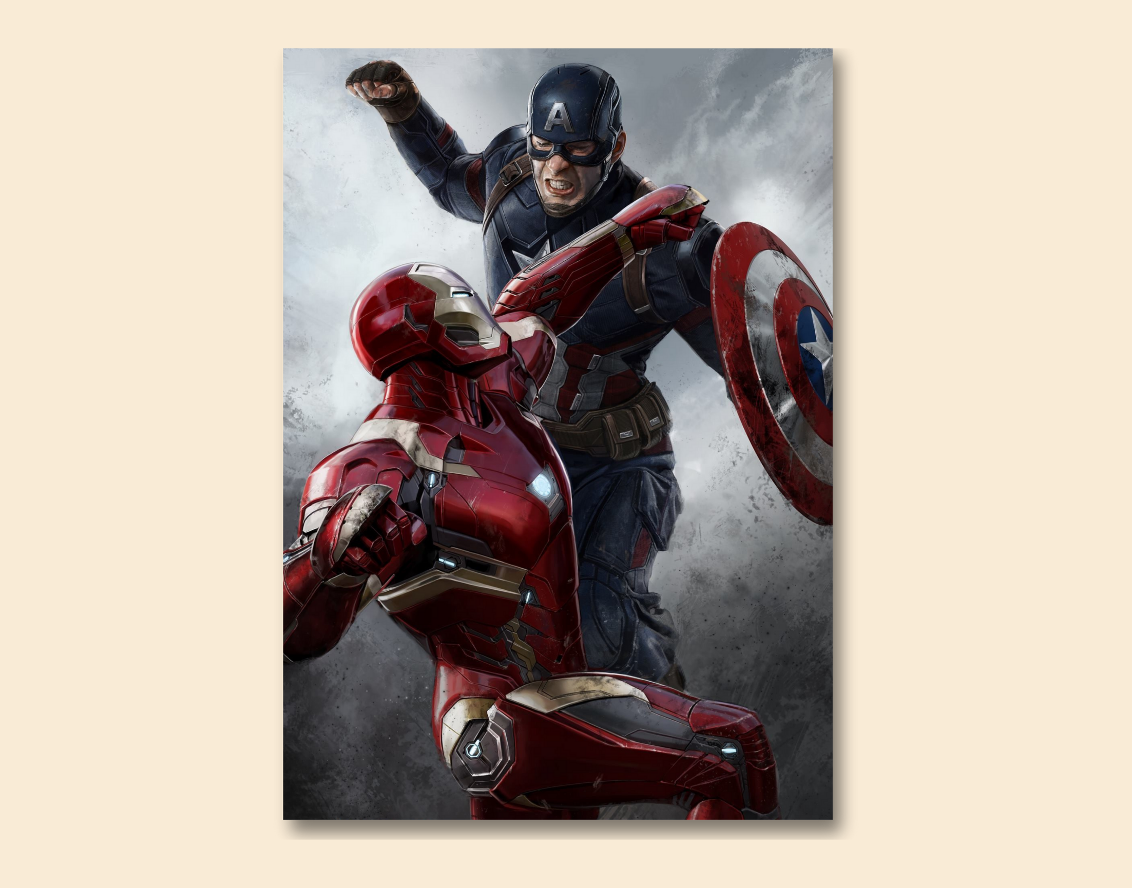 "CAPTAIN AMERICA vs IRON MAN: WILD FIGHT"- Shiny & Sturdy Metallic Poster Art That Pops & Sticks (Literally!)