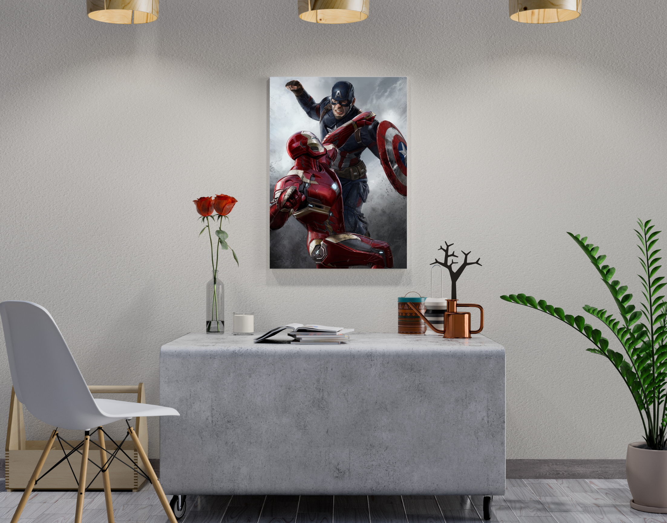 "CAPTAIN AMERICA vs IRON MAN: WILD FIGHT"- Shiny & Sturdy Metallic Poster Art That Pops & Sticks (Literally!)