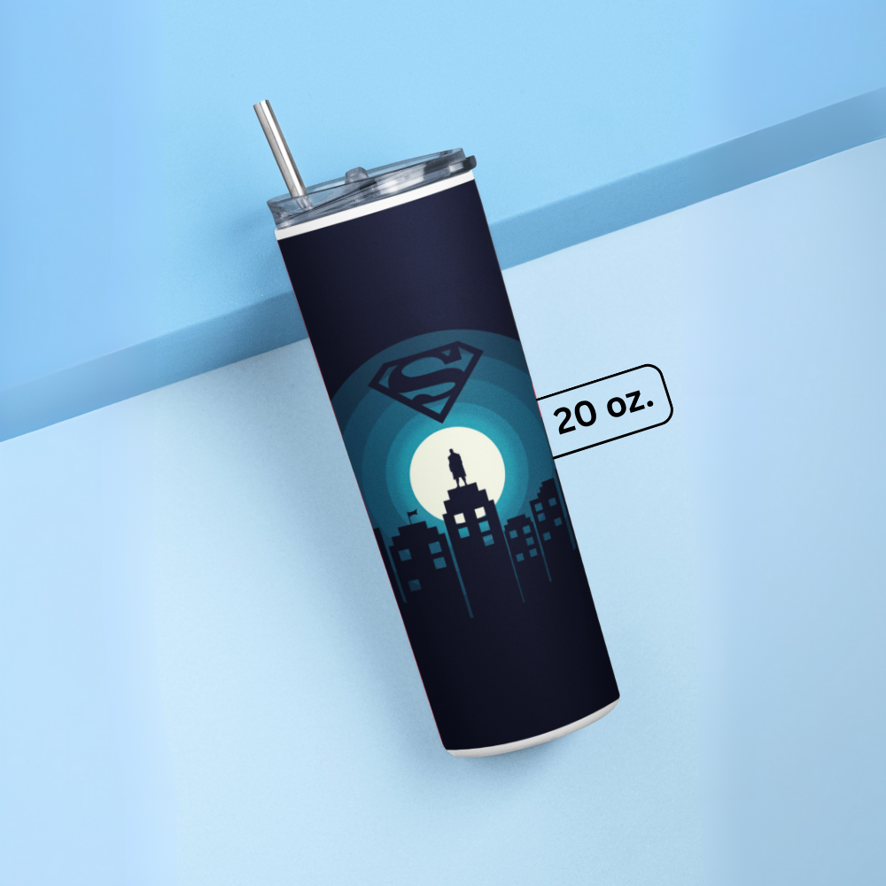 "Superman: Above The building" Tumbler with Metal Straw