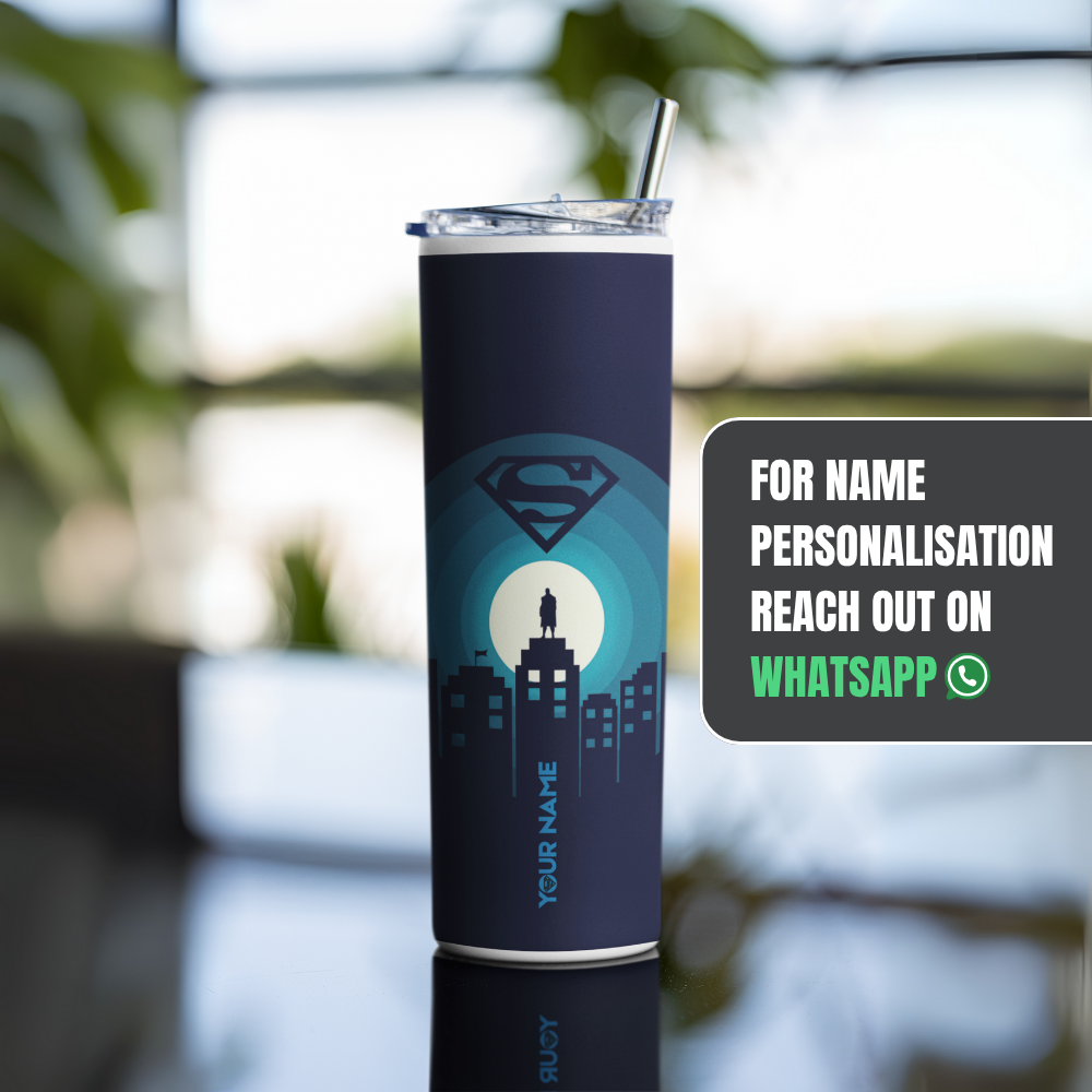 "Superman: Above The building" Tumbler with Metal Straw