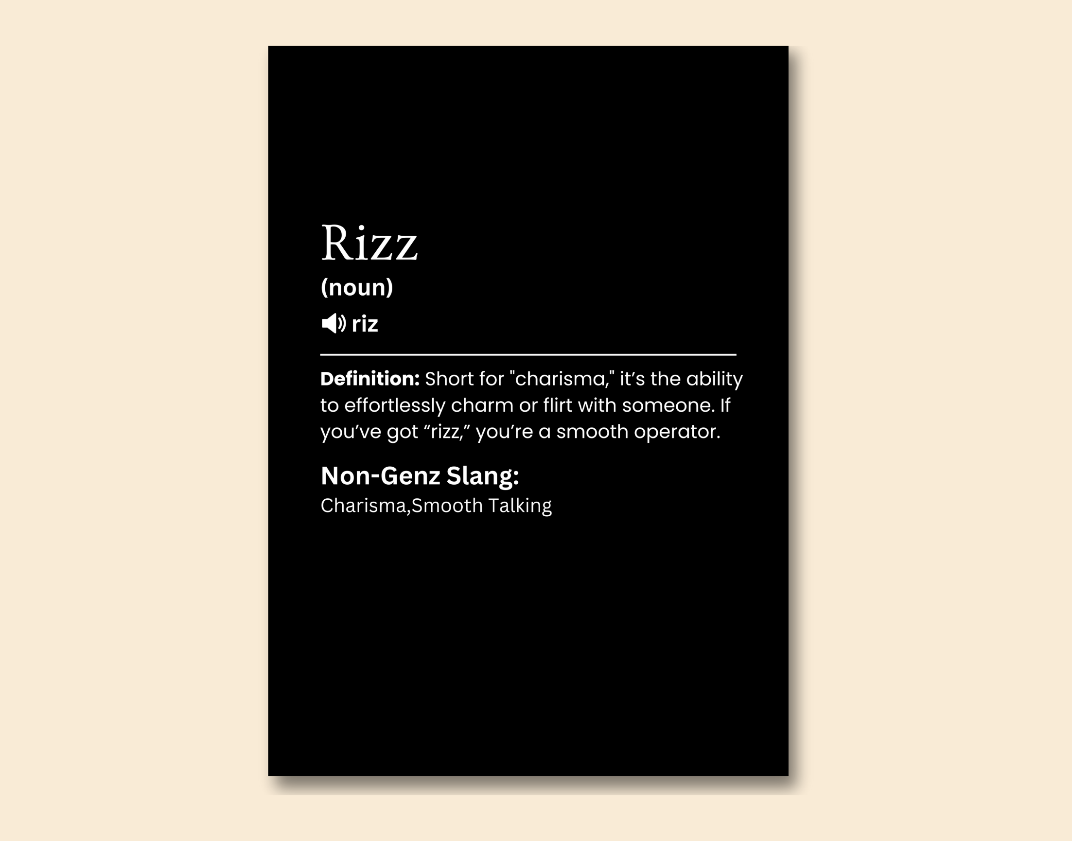 "RIZZ-THE SLANG OF NEW GEN"- Shiny & Sturdy Metallic Poster Art That Pops & Sticks (Literally!)