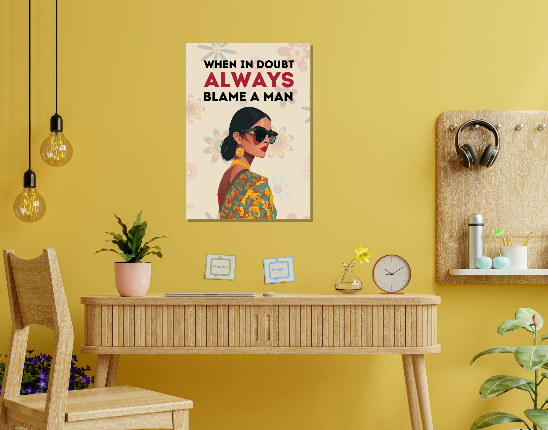 "WHEN IN A DOUBT ALWAYS BLAME A MAN-WOMEN EDITION"- Shiny & Sturdy Metallic Poster Art That Pops & Sticks (Literally!)