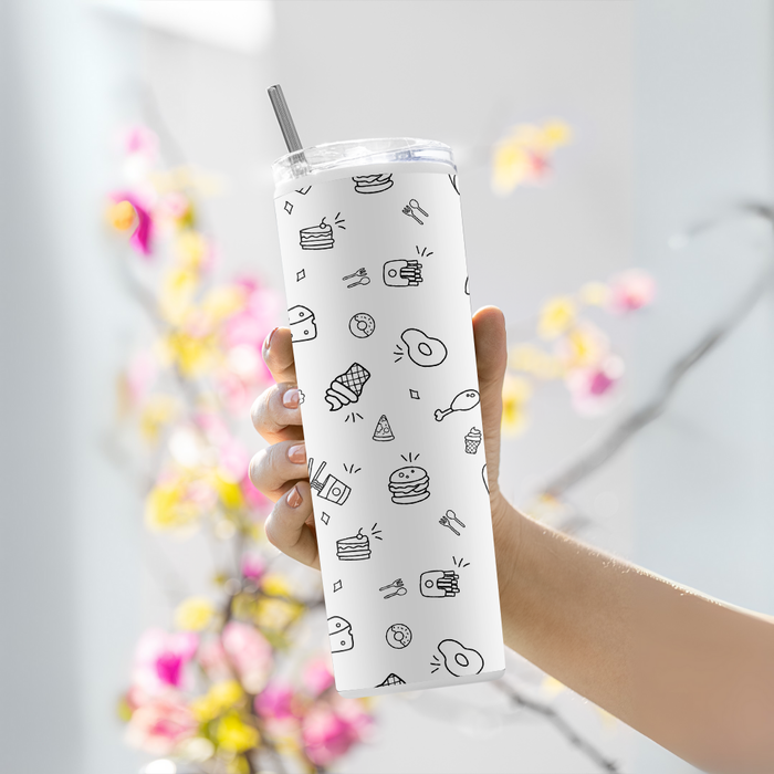 " FOOD PATTERN" Tumbler with Metal Straw