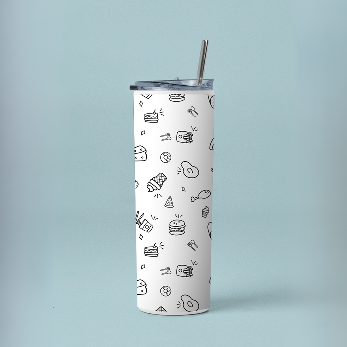 " FOOD PATTERN" Tumbler with Metal Straw