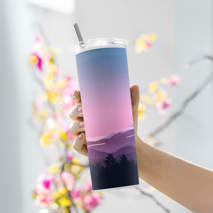 "MOUNTAINS SHILHOUETTE" Tumbler with Metal Straw