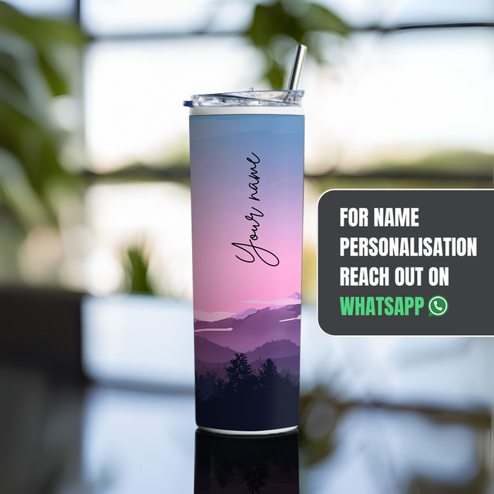 "MOUNTAINS SHILHOUETTE" Tumbler with Metal Straw