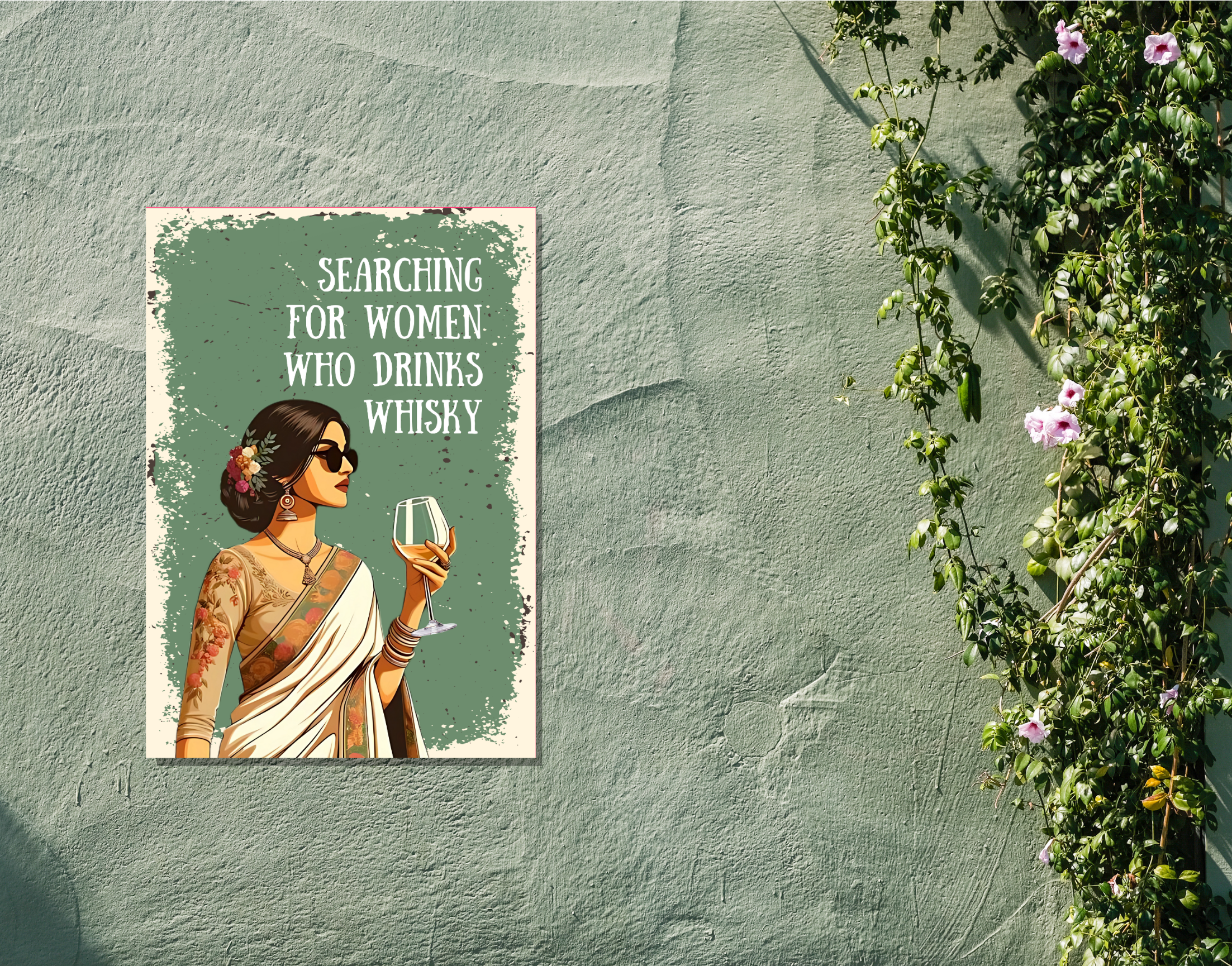 "SEARCHING FOR WOMEN WHO DRINKS WHISKY-WOMEN EDITION"- Shiny & Sturdy Metallic Poster Art That Pops & Sticks (Literally!)