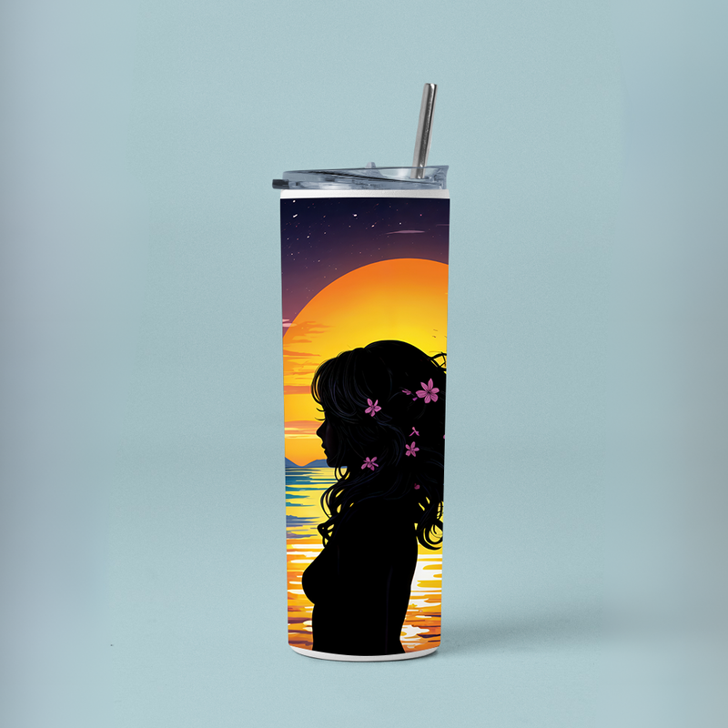 "WOMAN SHILHOUETTE " Tumbler with Metal Straw