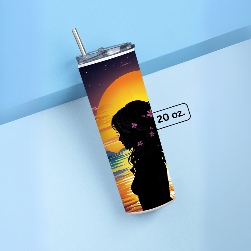 "WOMAN SHILHOUETTE " Tumbler with Metal Straw