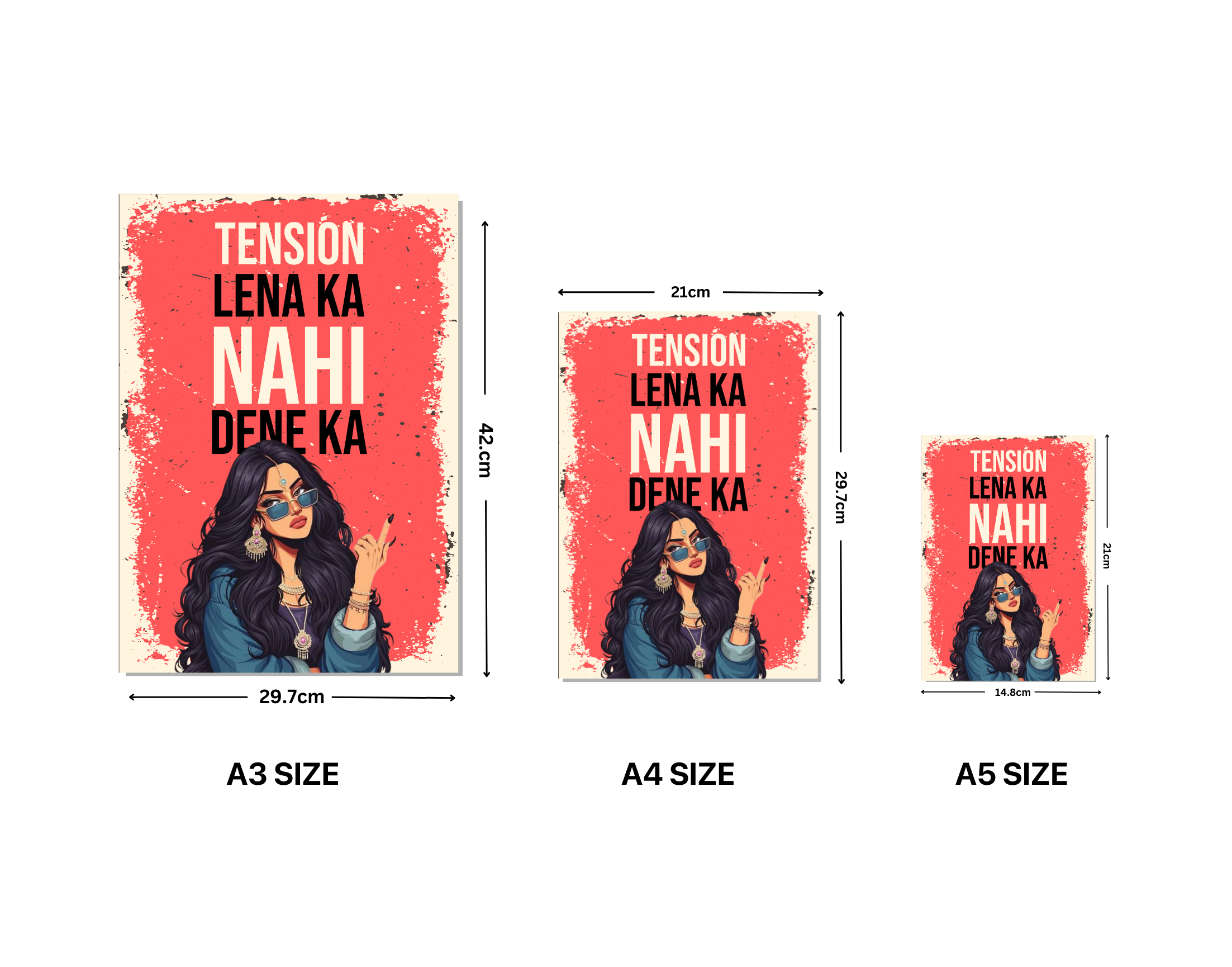 "TENSION LENA KA NAHI DENA KA-WOMEN EDITION"- Shiny & Sturdy Metallic Poster Art That Pops & Sticks (Literally!)