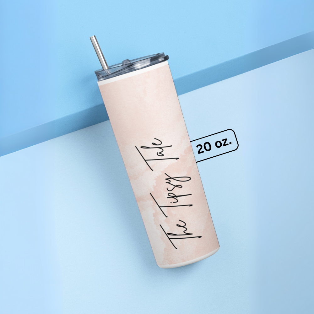 "The Tipsy Tale- Pink Print " Tumbler with Metal Straw
