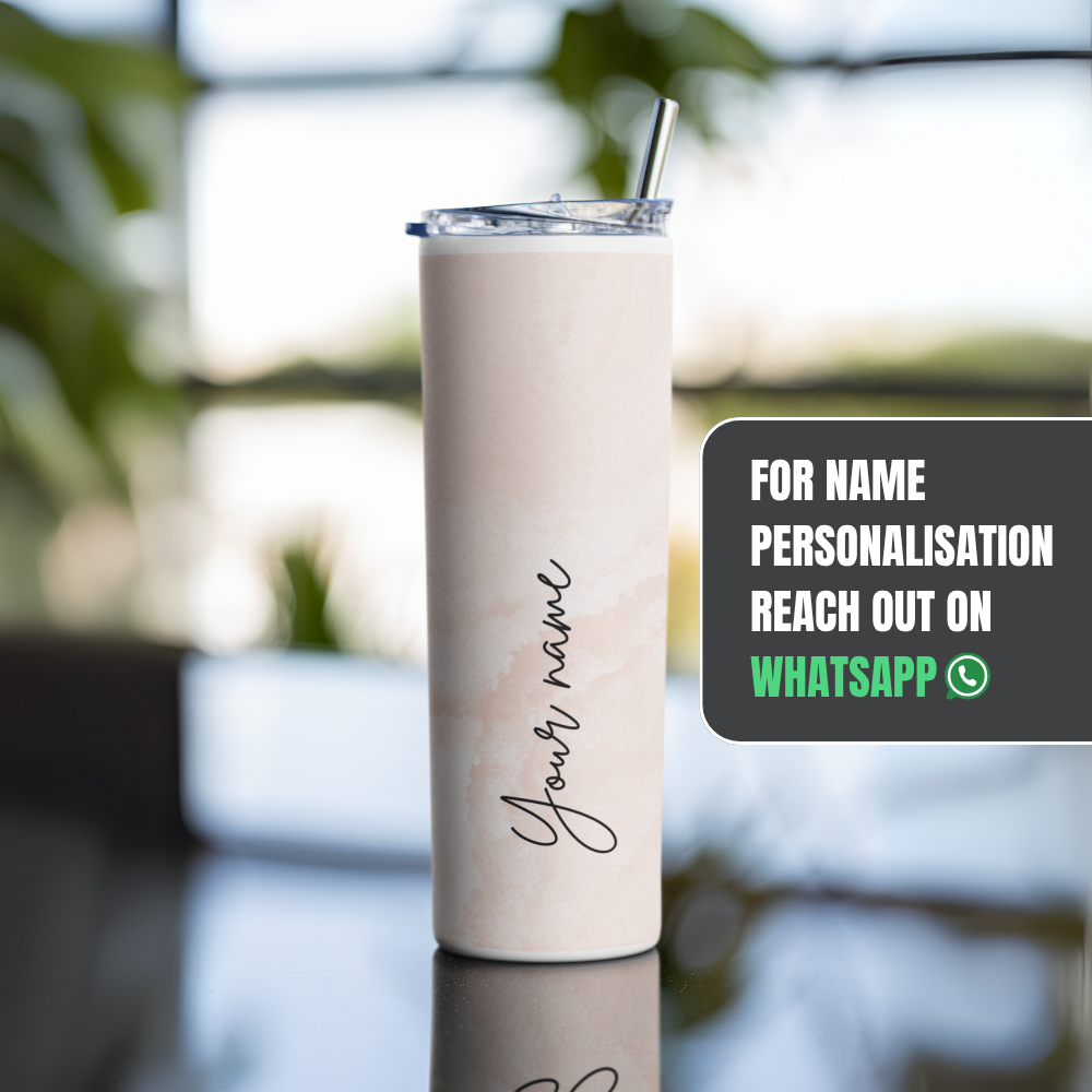 "The Tipsy Tale- Pink Print " Tumbler with Metal Straw