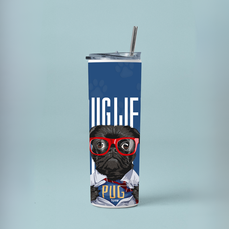 "PUG LIFE" Tumbler with Metal Straw
