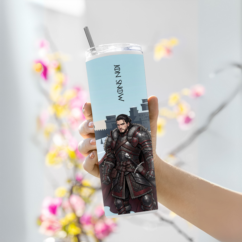 "JON SNOW - KING IN THE NORTH" Tumbler with Metal Straw