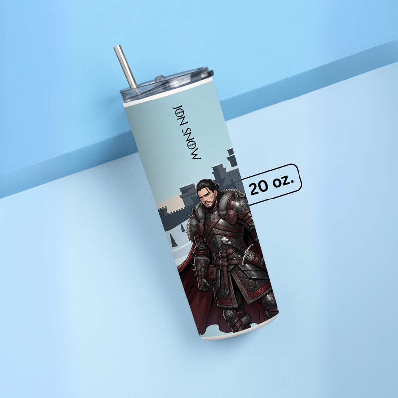 "JON SNOW - KING IN THE NORTH" Tumbler with Metal Straw
