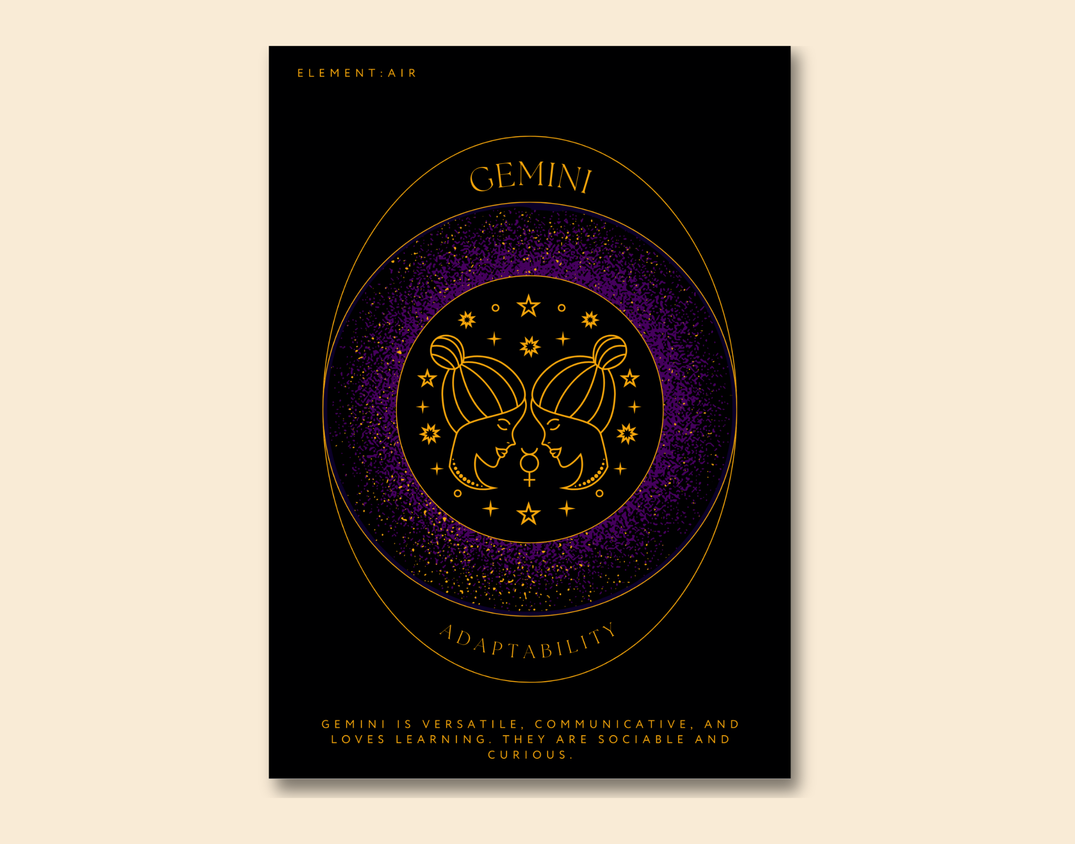 "GEMINI-ZODIAC EDITION"- Shiny & Sturdy Metallic Poster Art That Pops & Sticks (Literally!)